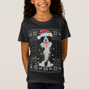 Camiseta Xmas Lighting Santa Hat Ugly Border Collie Christm