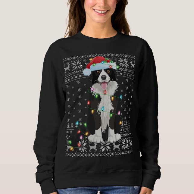 Camiseta Xmas Lighting Santa Hat Ugly Border Collie Christm (Frente)