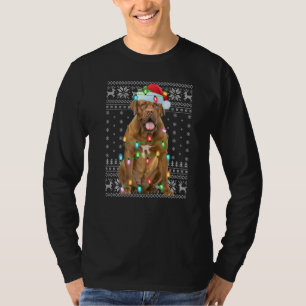 Camiseta Xmas Lighting Santa Hat Ugly Dogue De Bordeaux Chr