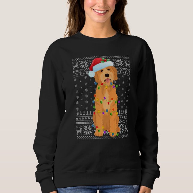 Camiseta Xmas Lighting Santa Hat Ugly Goldendoodle Christma (Frente)