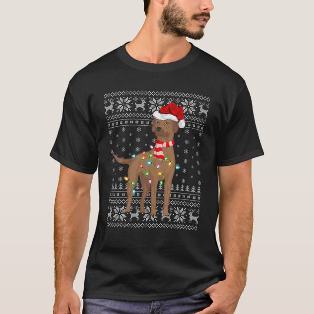 Camiseta Xmas Lighting Santa Hat Ugly Ridgeback C (Frente)