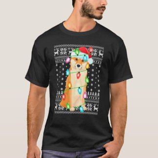 Camiseta Xmas Lighting Santa Hat Ugly Shiba Inu Natal