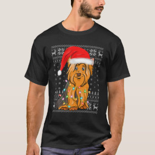 Camiseta Xmas Lighting Santa Hat Ugly Yorkshire Terrier Chr