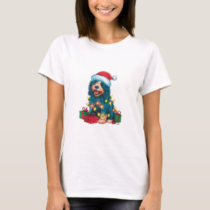 Camiseta Xmas Lighting Santa Hate Cão de Água Português Chr