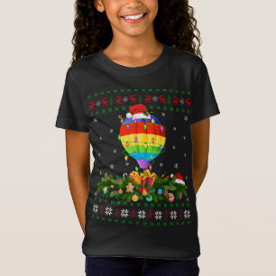Camiseta Xmas Lighting Tree Papais noeis Ugly Hot Air Ballo