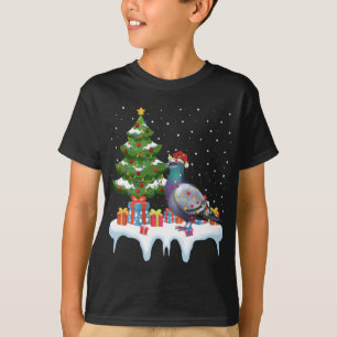 Camiseta Xmas Lighting Tree Santa Hat Pigeon Natal