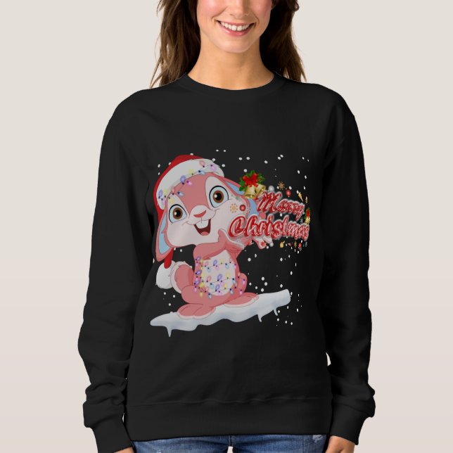 Camiseta Xmas Lighting Tree Santa Hat Rabbit Bunny Christma (Frente)