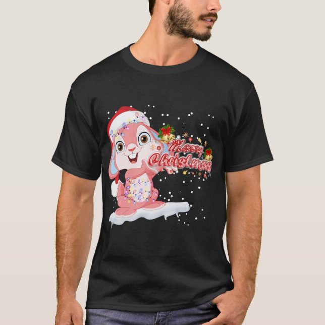 Camiseta Xmas Lighting Tree Santa Hat Rabbit Bunny Christma (Frente)