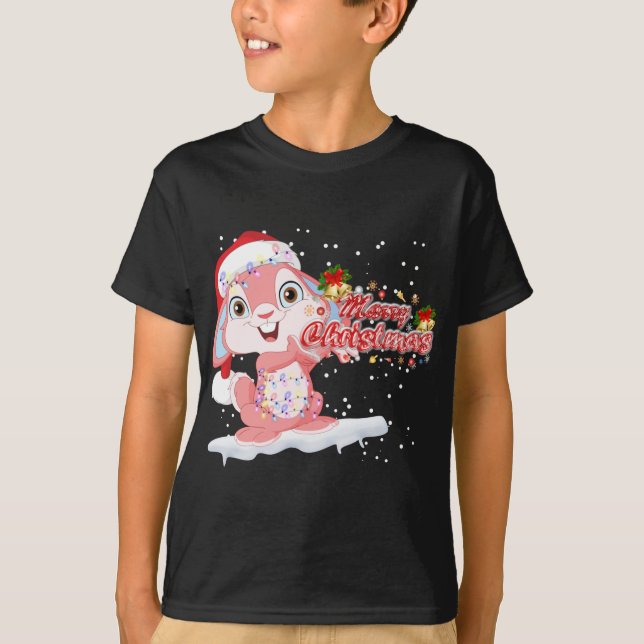 Camiseta Xmas Lighting Tree Santa Hat Rabbit Bunny Christma (Frente)