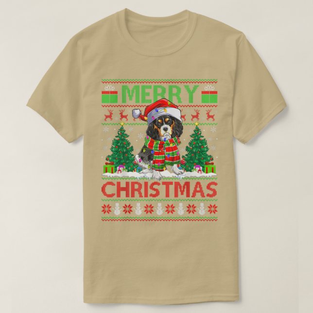 Camiseta Xmas Lighting Ugly Cavalier King Charles Spaniel C (Frente do Design)