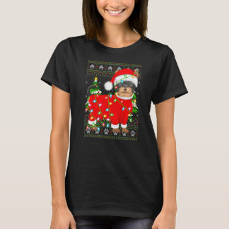 Camiseta Xmas Lighting Ugly Papais noeis Yorkshire Terrier 