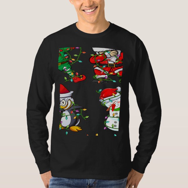 Camiseta Xmas Lights Dabbing Santa Elf Friends Christmas Da (Frente)