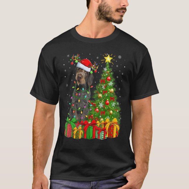 Camiseta Xmas Lights German Wirehaired Pointer Dog Christma (Frente)