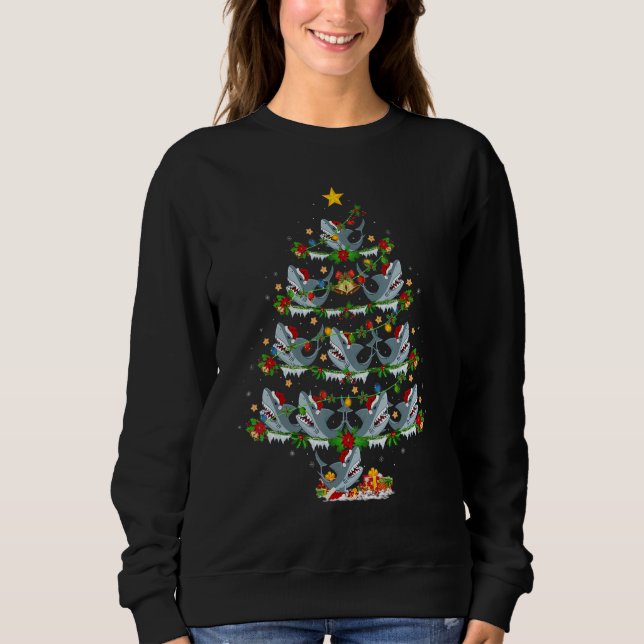 Camiseta Xmas Lights Great White Shark Christmas Tree (Frente)