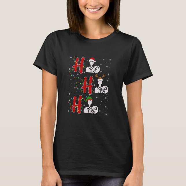 Camiseta Xmas Lights HO HO HO HO Execução de Conta Funny Fe (Frente)
