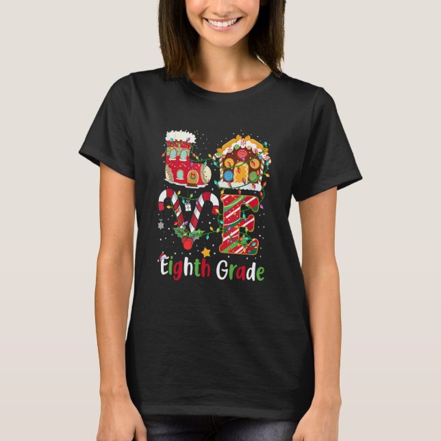 Camiseta Xmas Lights Love 8.º ano no Natal (Frente)