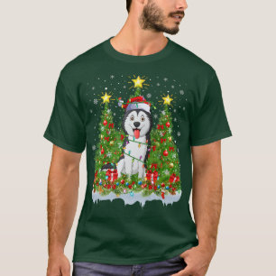 Camiseta Xmas Lights Papais noeis Siberian Husky Dog Christ