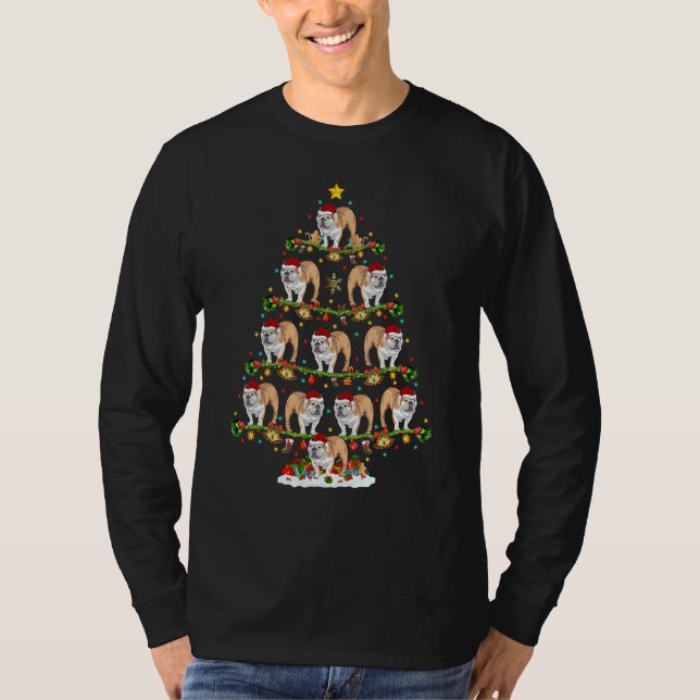 Camiseta Xmas Lights Santa English Bulldog Christmas Tree (Frente)