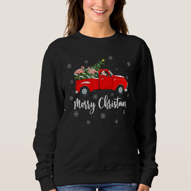 Camiseta Xmas Lights Tree Santa Flamingo Red Truck Merry Ch (Frente)