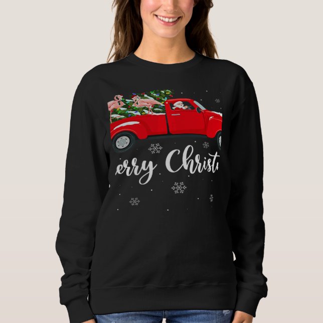 Camiseta Xmas Lights Tree Santa Ride Flamingo Red Truck Chr (Frente)