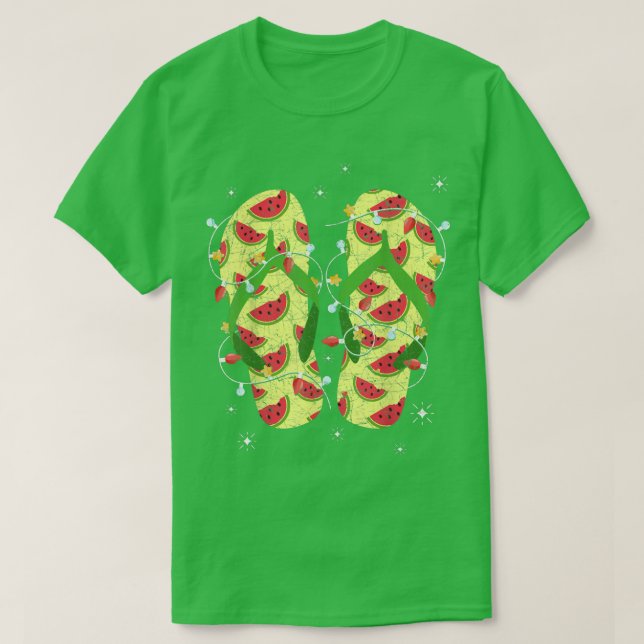 Camiseta Xmas Lights Watermelon Chinelos Natal tropical (Frente do Design)