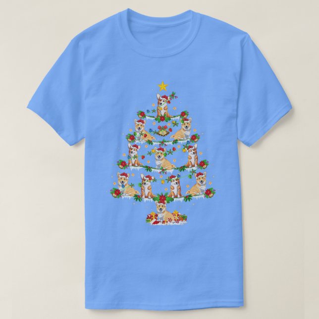 Camiseta Xmas Lights Welsh Corgi Dog Árvore de Natal1694 (Frente do Design)
