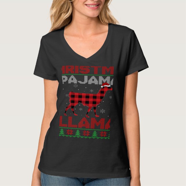 Camiseta Xmas Llama Red Buffalo Plaid Ugly Llama Christmas  (Frente)