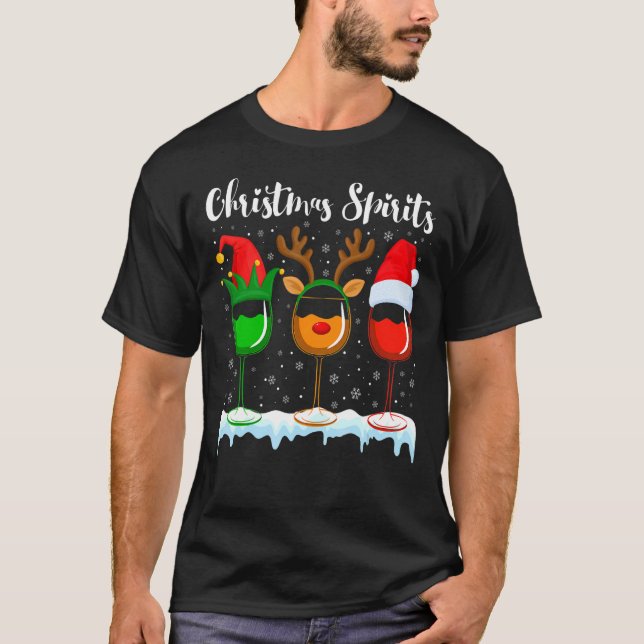 Camiseta Xmas Luzes De Natal Mais Espiram Óculos De Vinho (Frente)