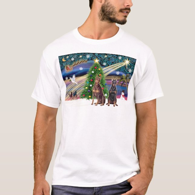 Camiseta Xmas Magic-Doberman Pair (Frente)