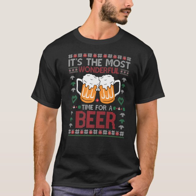Camiseta Xmas Maravilhoso tempo para uma cerveja Bebida de  (Frente)