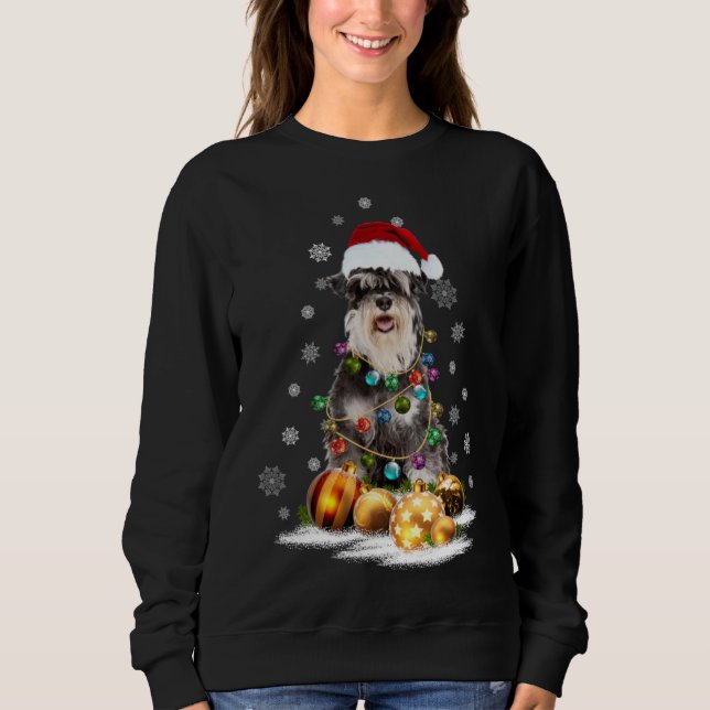 Camiseta Xmas Miniatura Schnauzer Cachorro Luzes De Natal S (Frente)
