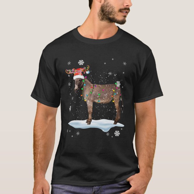 Camiseta Xmas Mule Xmas Luzes Papais noeis Reindeer Mule Lo (Frente)