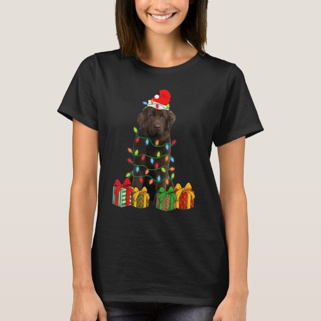 Camiseta Xmas Newfoundland Dog Christmas Lights Puppy   (Frente)