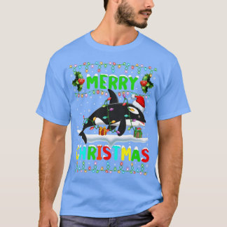 Camiseta Xmas Orca Fish Lighting Santa Hat Feliz Natal
