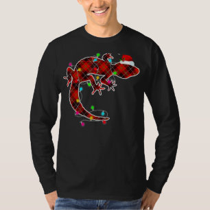 Camiseta Xmas Pajama Red Xadrez Luzes de Natal Leopardo Gec