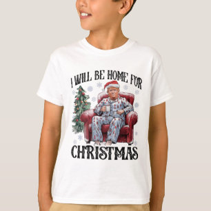 Camiseta Xmas Pajamas Trump Eu Estarei Em Casa Para Holi De