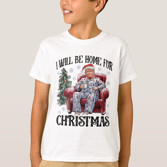 Camiseta Xmas Pajamas Trump Eu Estarei Em Casa Para Holi De (Frente)