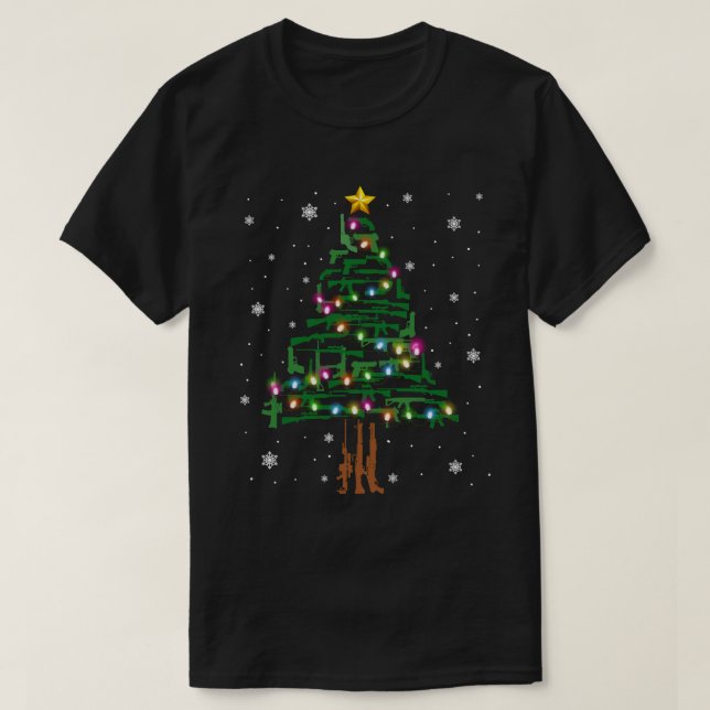 Camiseta Xmas Patriotic 2nd Amendment Gun Christmas Tree (Frente do Design)