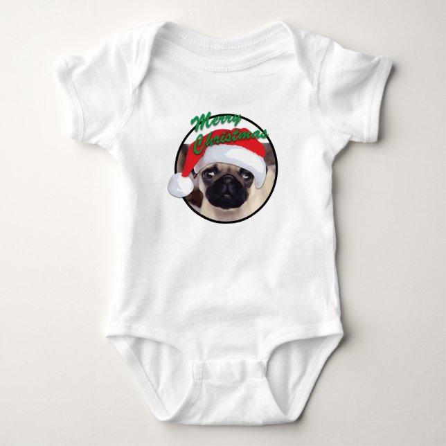 Camiseta Xmas Pug - Bebê Jersey Bodycase (Frente)