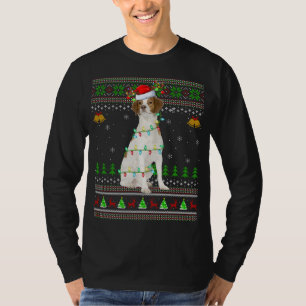 Camiseta Xmas Reindeer Santa Hat Brittany Spaniel Dog Ugly