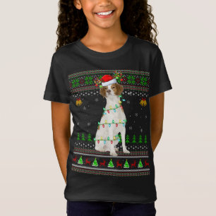 Camiseta Xmas Reindeer Santa Hat Brittany Spaniel Dog Ugly