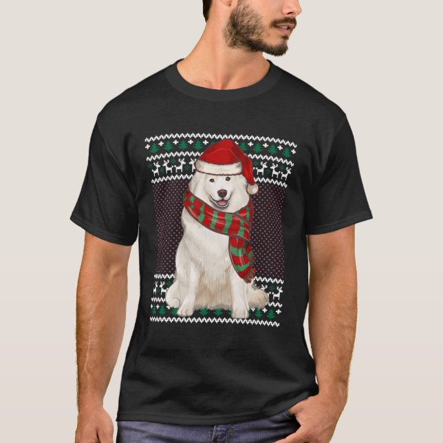 Camiseta Xmas Samoyed Dog Santa Hat Feia Natal (Frente)
