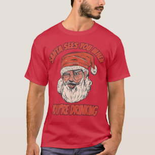 Camiseta Xmas Santa Claus fantasia cerveja bebado teta feli