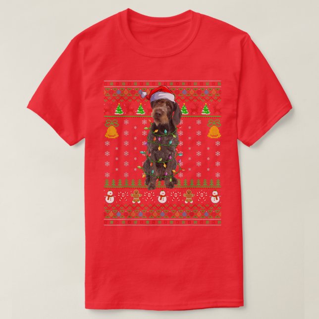 Camiseta Xmas Santa Hat German Wirehaired Pointer Dog Ugly  (Frente do Design)