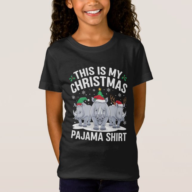 Camiseta Xmas Santa Hat Reindeer Rhino Natal Pajama (Frente)