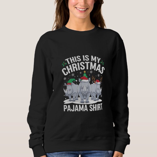 Camiseta Xmas Santa Hat Reindeer Rhino Natal Pajama (Frente)
