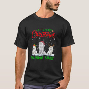 Camiseta Xmas Santa Hat Reindeer Samoyed Dog Christmas Paja