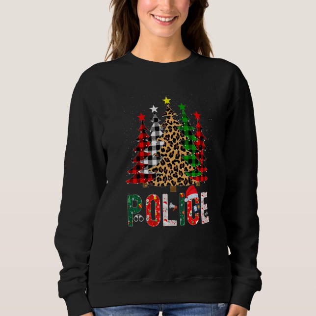 Camiseta Xmas Santa Police Leopard Plaid Print Christmas Tr (Frente)