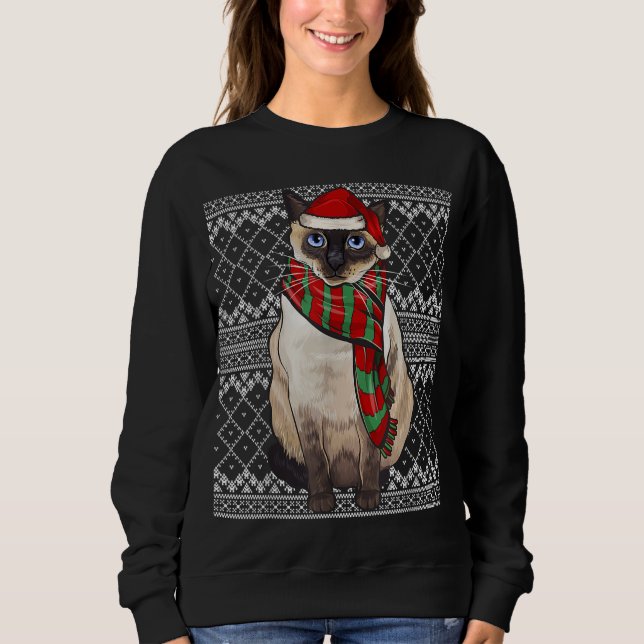 Camiseta Xmas Siamese Cat Santa Claus Hat Feia Natal (Frente)