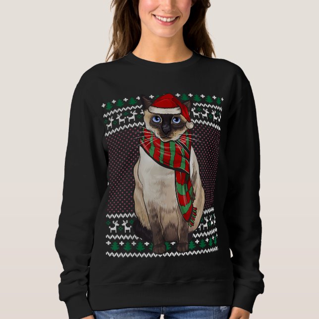 Camiseta Xmas Siamese Cat Santa Hat Feia Natal (Frente)